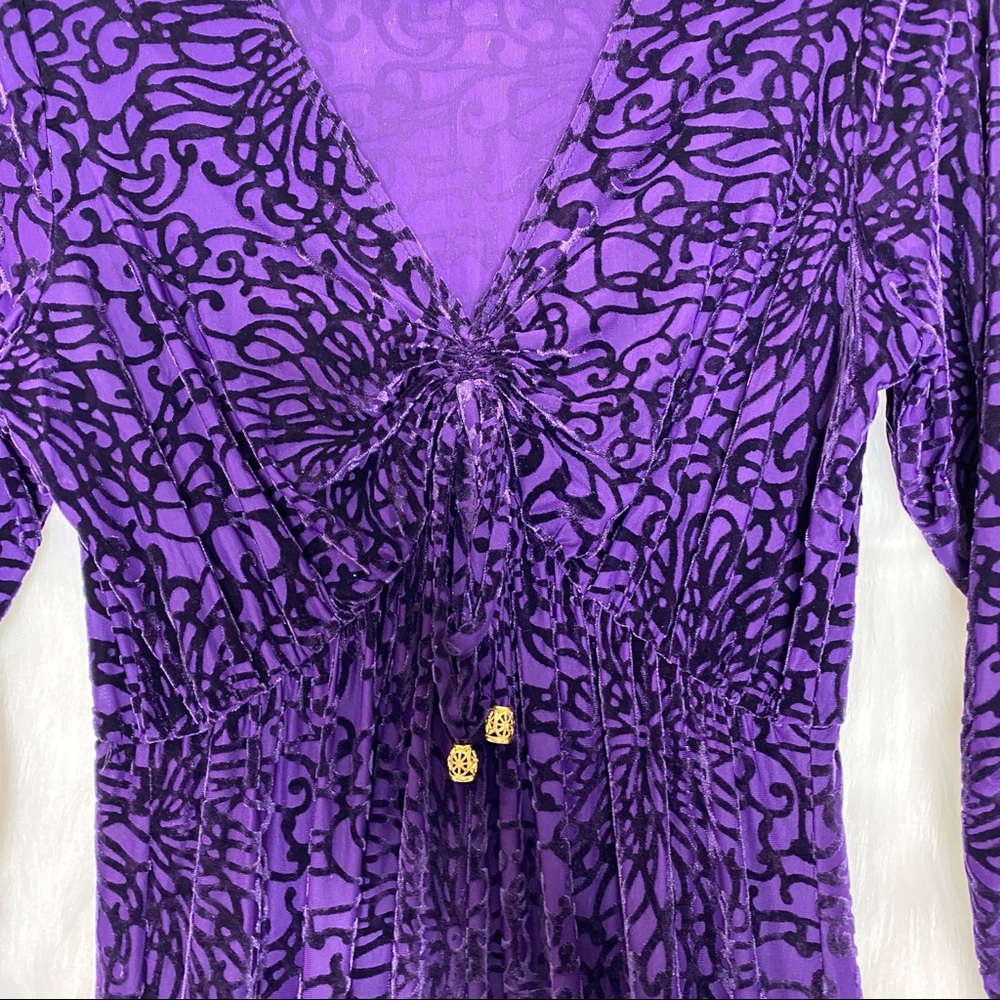 Nikki Poulos Purple Velvet Design Long Dress Med